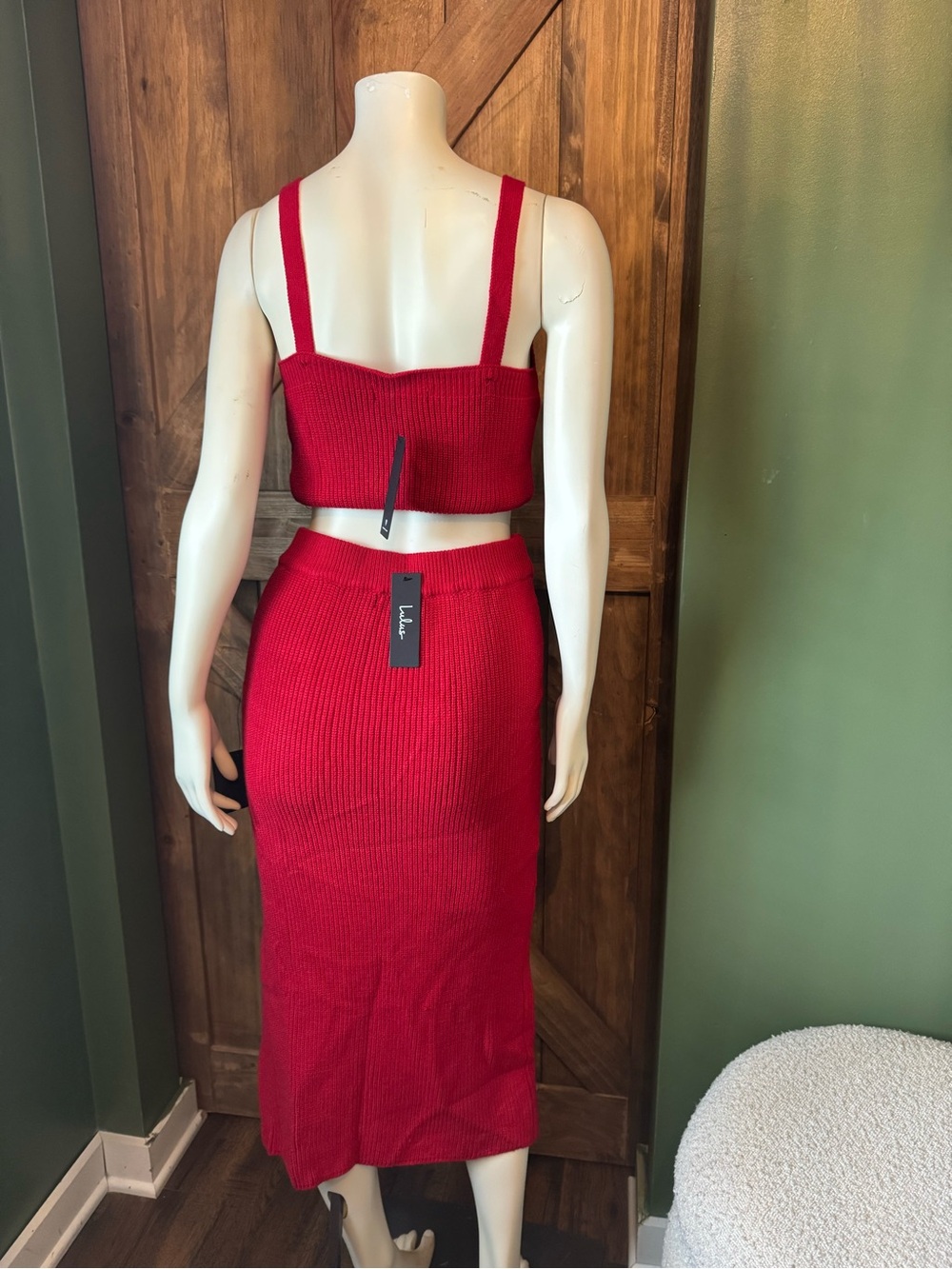 Lulu's Vibrant Red Ribbed Midi Skirt Set - Picture 2 of 5